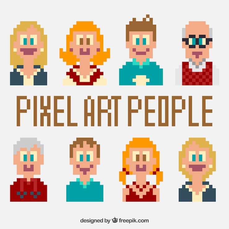 Vector Gratis smiling nice pixelated characters 