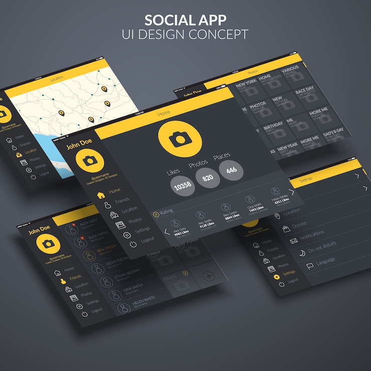 Vector Gratis social page application ui design concept