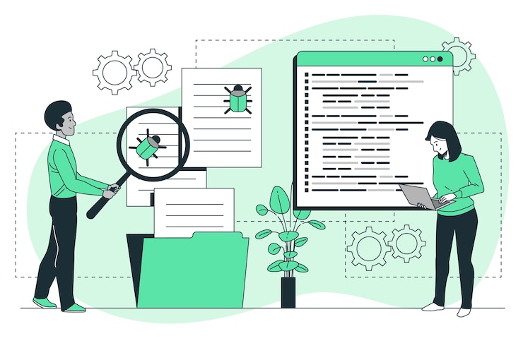 Vector Gratis software code testing concept illustration