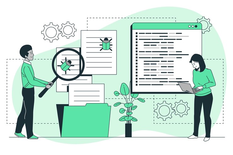 Vector Gratis software code testing concept illustration
