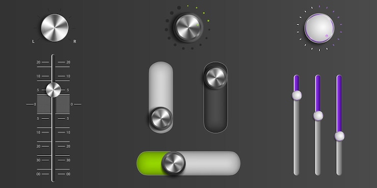 Vector Gratis sound mixer sliders and control knobs
