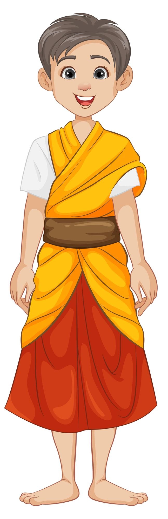 Vector Gratis southeast asian monk men in traditional cartoon outfits