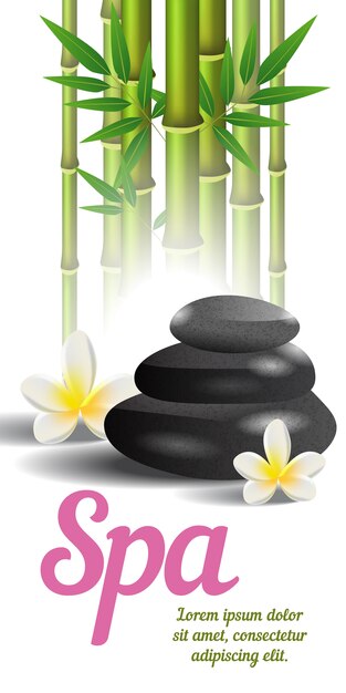 Spa lettering, bamboo and stones. Spa salon advertising poster