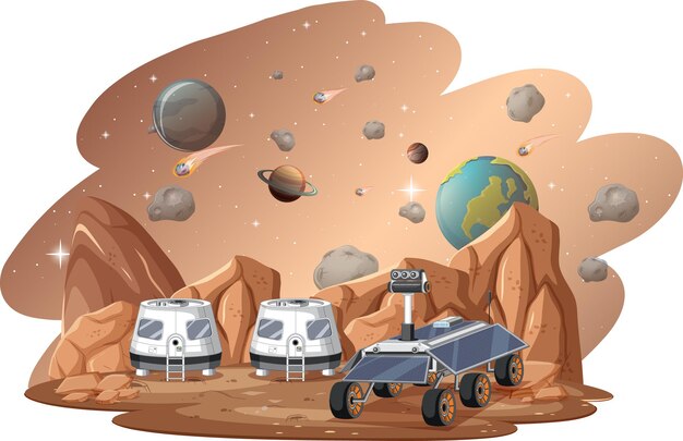 space station on planet with spaceship