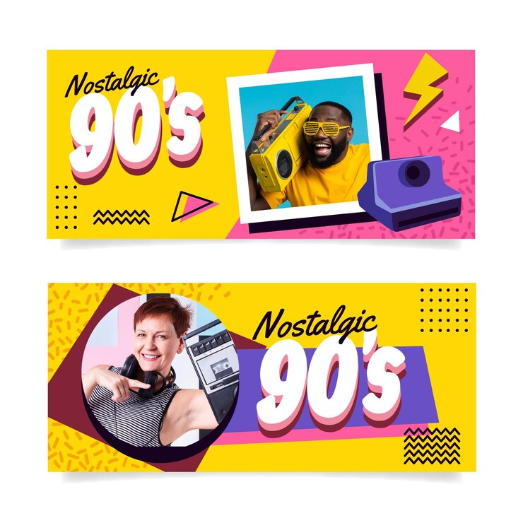Vector Gratis spanduk desain datar nostalgia tahun 90-an