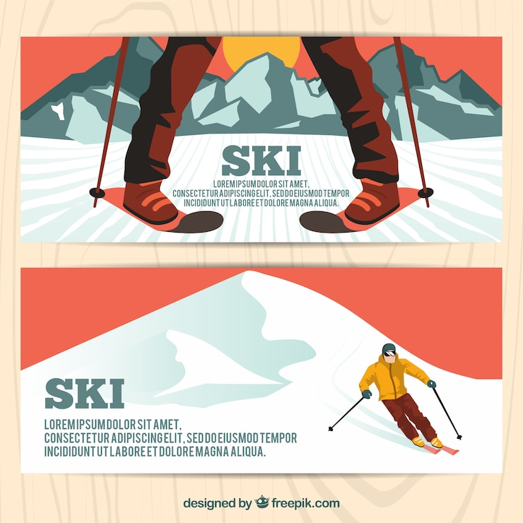 Vector Gratis spanduk hebat dengan pria bermain ski