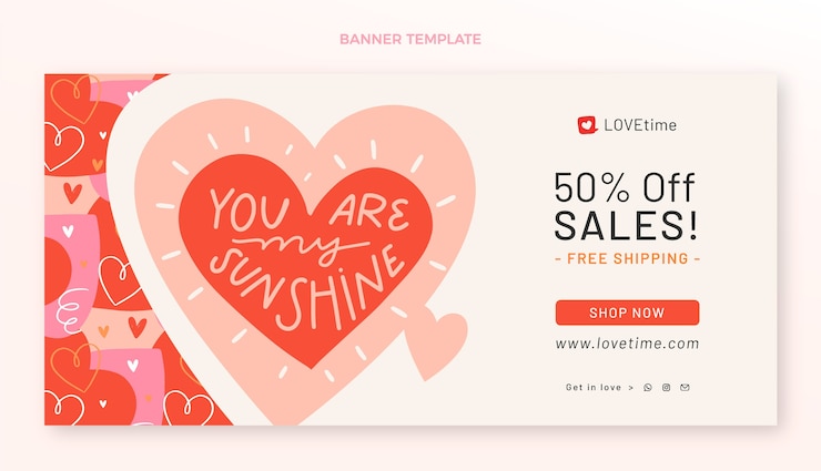 Vector Gratis spanduk horizontal penjualan hari valentine datar