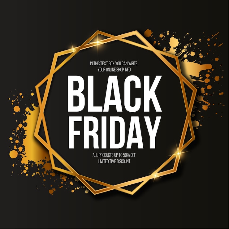 Vector Gratis spanduk obral black friday dengan bingkai emas elegan