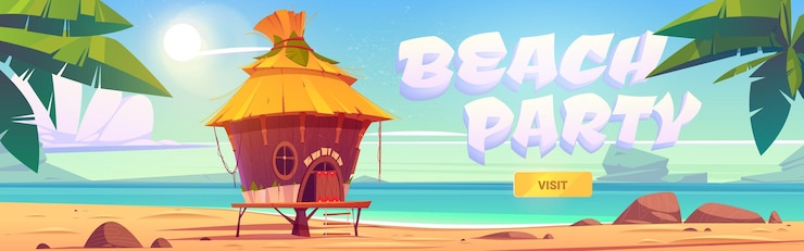 Vector Gratis spanduk pesta pantai dengan bungalo