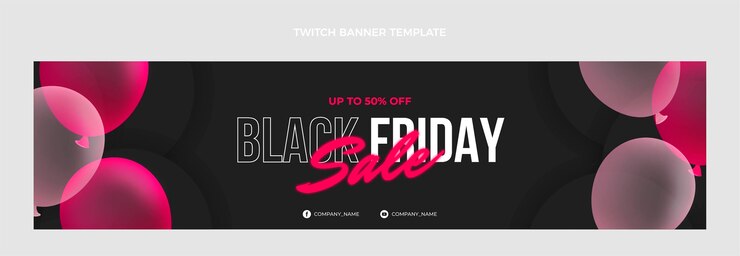 Vector Gratis spanduk twitch black friday realistis dengan balon merah muda