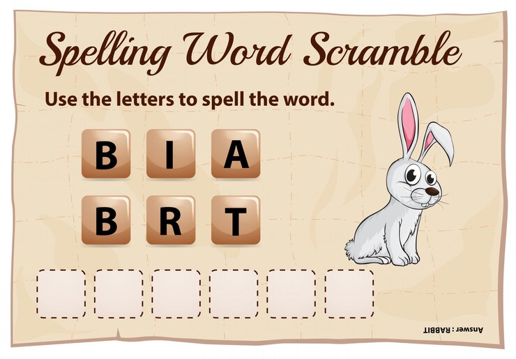 Vector Gratis spelling word game with word rabbit