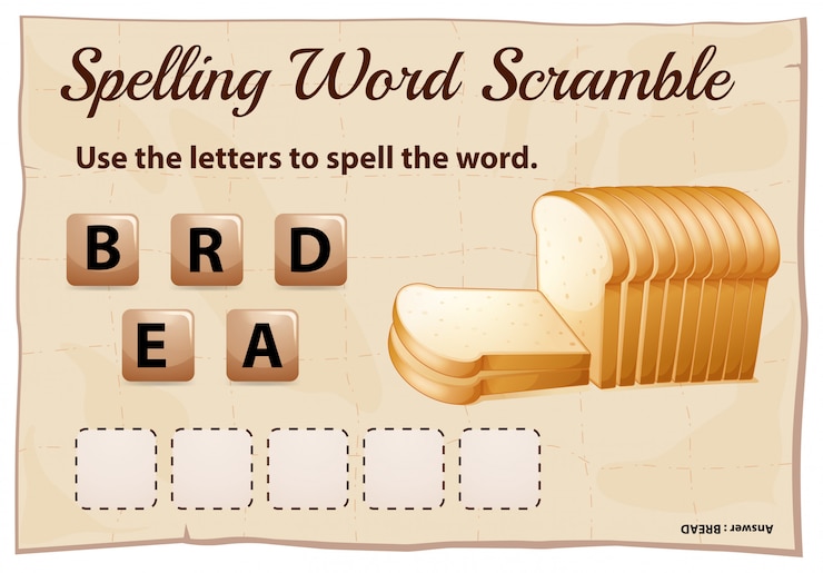 Vector Gratis spelling word scramble for word bread