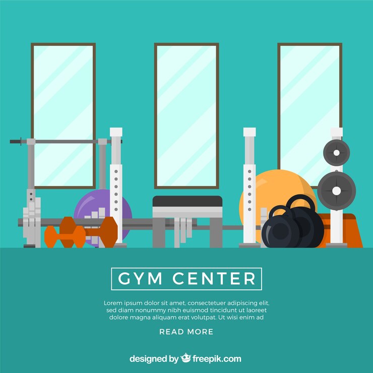 Vector Gratis sport gym background with exercises machines in flat style