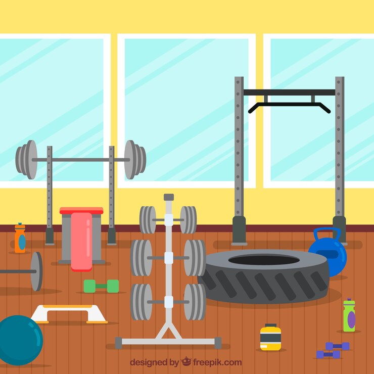 Vector Gratis sport gym background with exercises machines