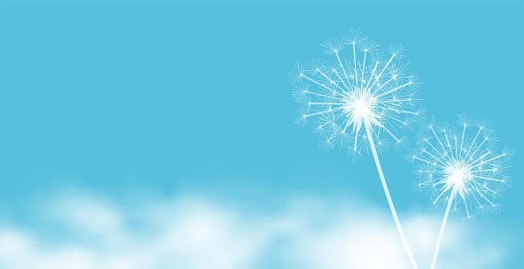 Vector Gratis spring time dandelion flower seeds with clouds vector
