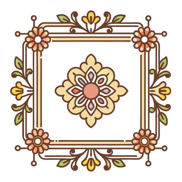 Vector Gratis square frame with floral motifs and a central flower