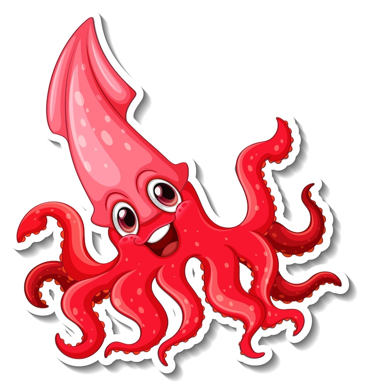 Vector Gratis squid sea animal cartoon sticker
