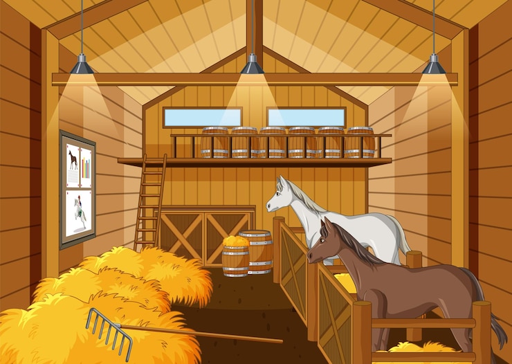 Vector Gratis stable scene with two horses resting