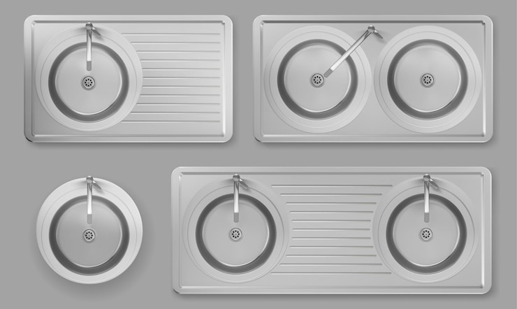 Vector Gratis stainless kitchen sinks with taps in top view