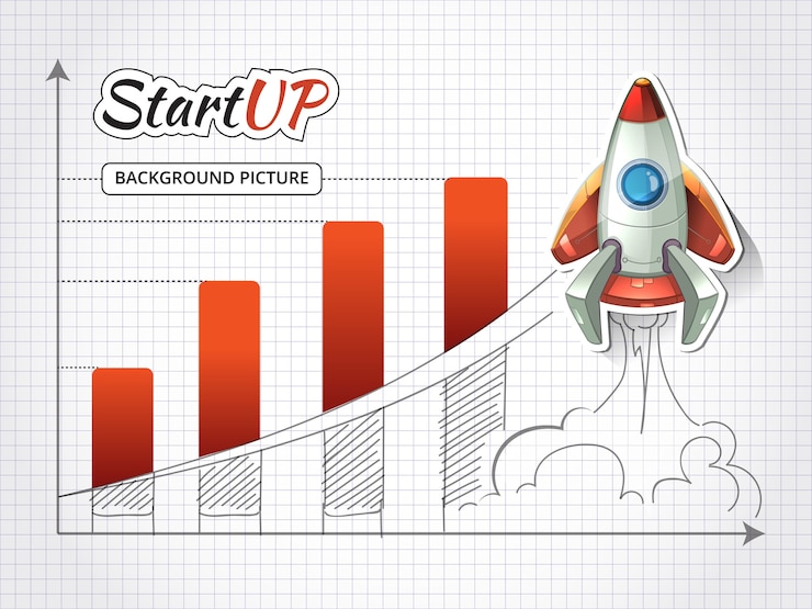 Vector Gratis start up new business project infographic with rocket. achievement and beginning, success graphic