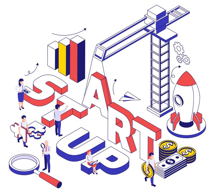 Vector Gratis startup construction and development 3d thin line art style design concept isometric illustration