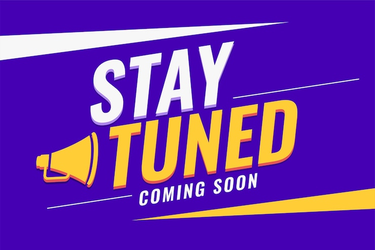 Vector Gratis stay tuned coming soon purple background with megaphone design
