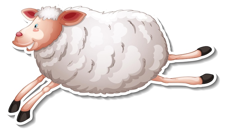 Vector Gratis sticker design with cute sheep cartoon character
