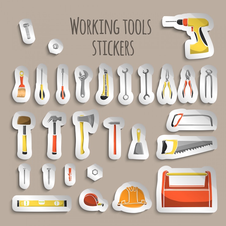 Vector Gratis stiker alat kerja tukang kayu