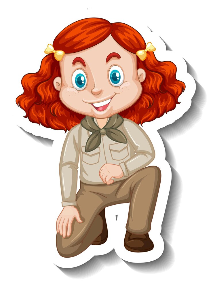 Vector Gratis stiker karakter kartun gadis dengan pakaian safari