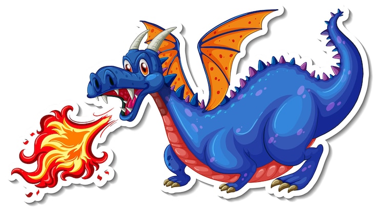 Vector Gratis stiker karakter kartun naga meniup api