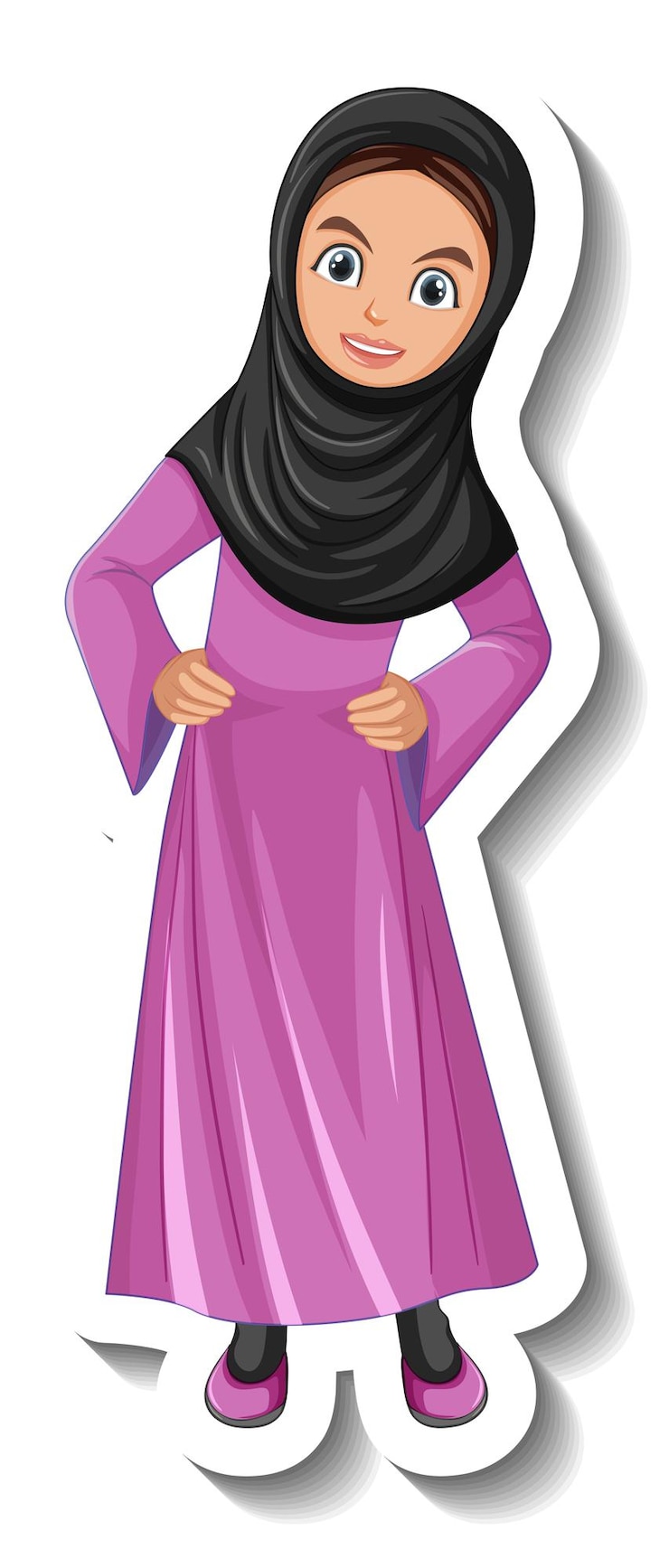 Vector Gratis stiker karakter kartun wanita muslim dengan latar belakang putih