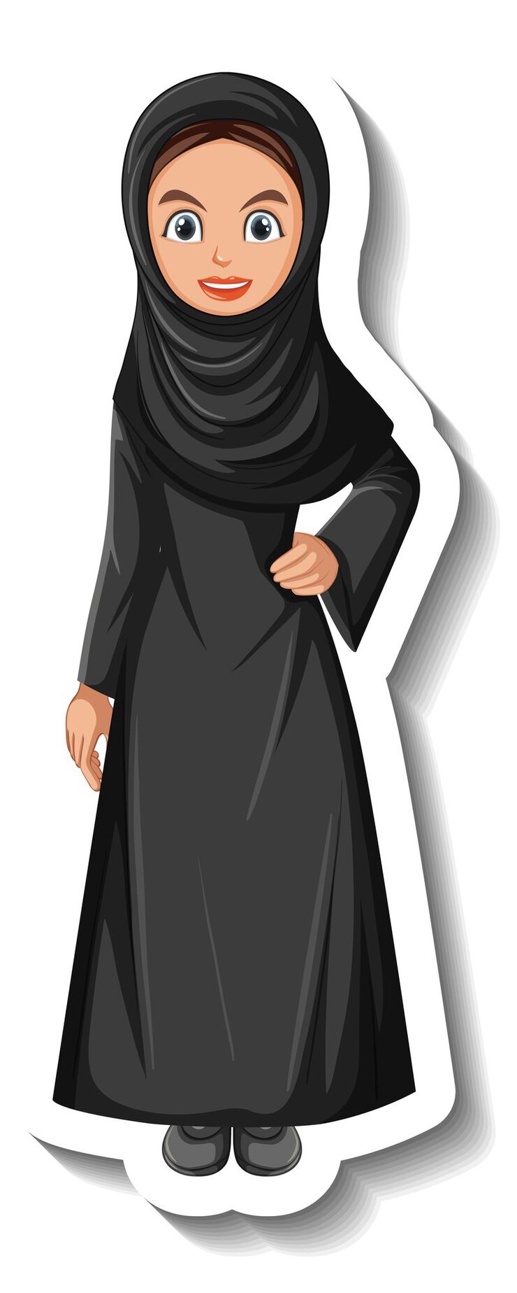 Vector Gratis stiker karakter kartun wanita muslim dengan latar belakang putih