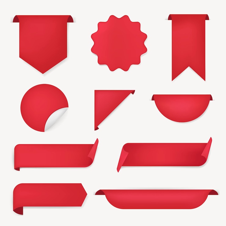 Vector Gratis stiker spanduk merah, set clipart sederhana vektor kosong