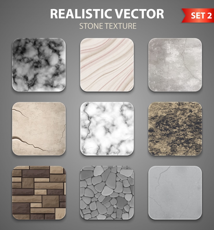 Vector Gratis stone texture samples realistic set 