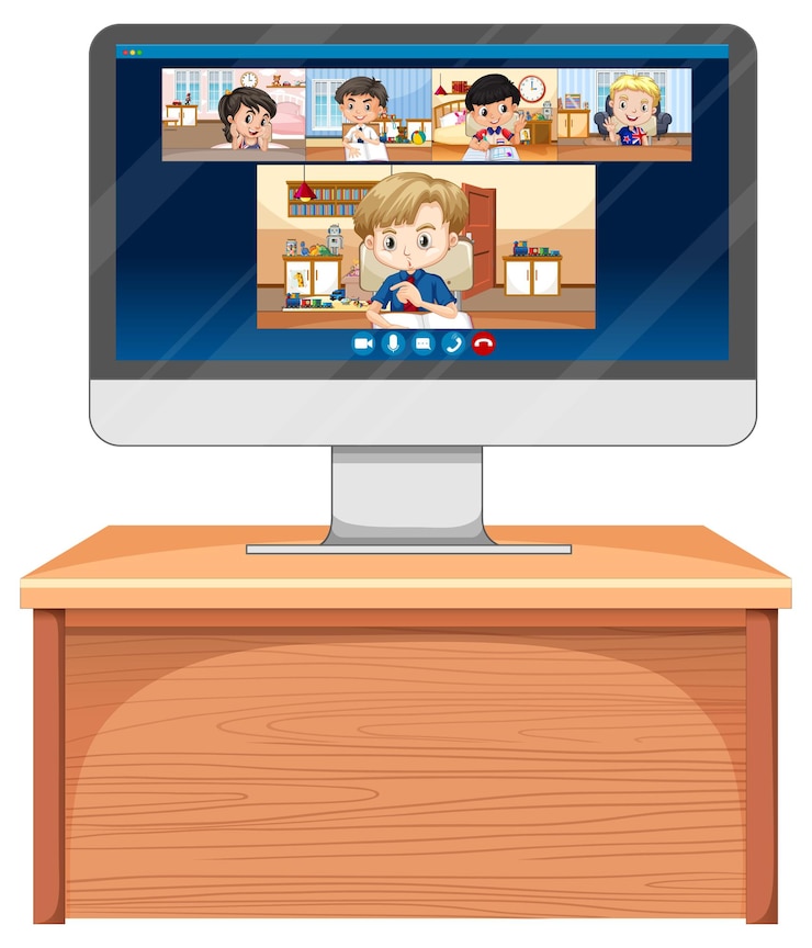 Vector Gratis student video chat online screen on computer screen on white