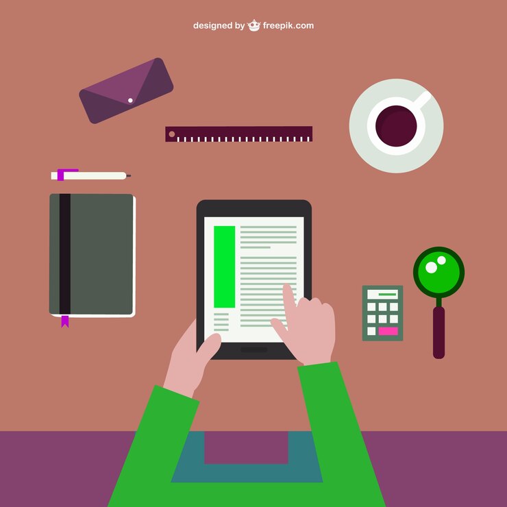 Vector Gratis sudent learning at his desk with a tablet