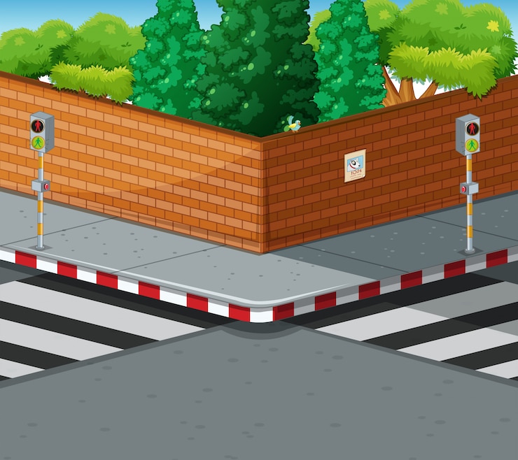 Vector Gratis sudut jalan dengan dua zebra cross