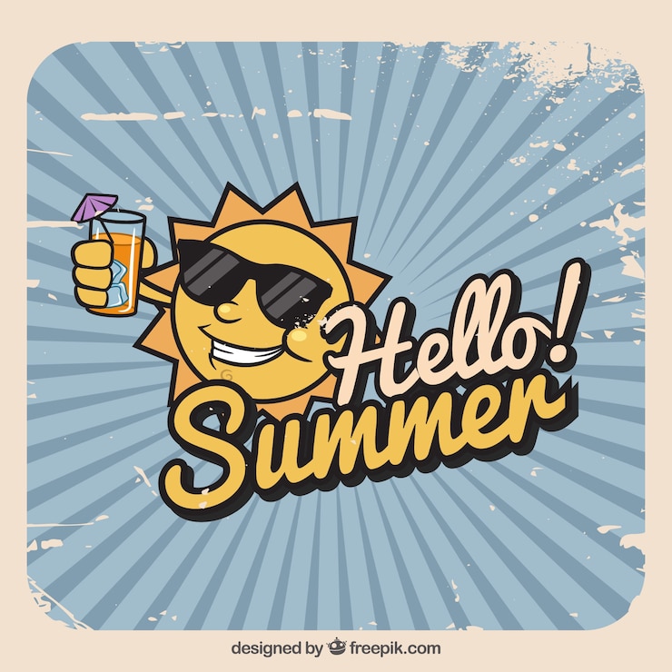 Vector Gratis summer background with funny sun in vintage style