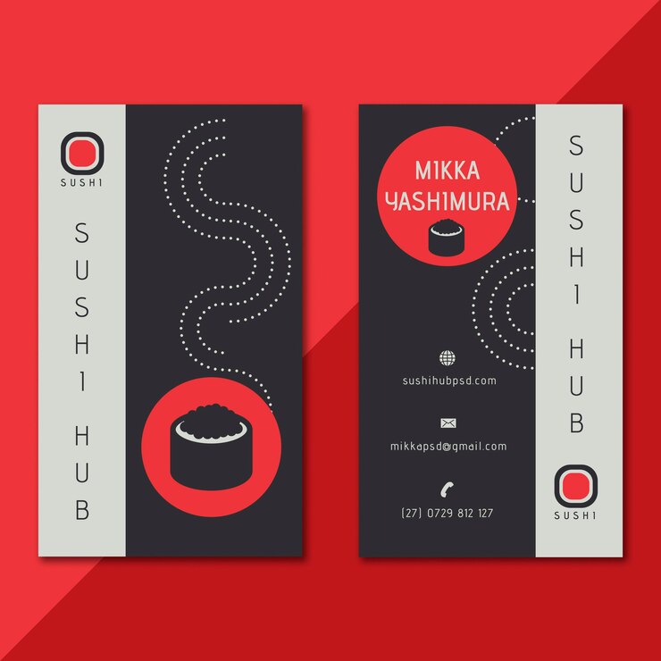 Vector Gratis sushi hub vertical double-sided business card template