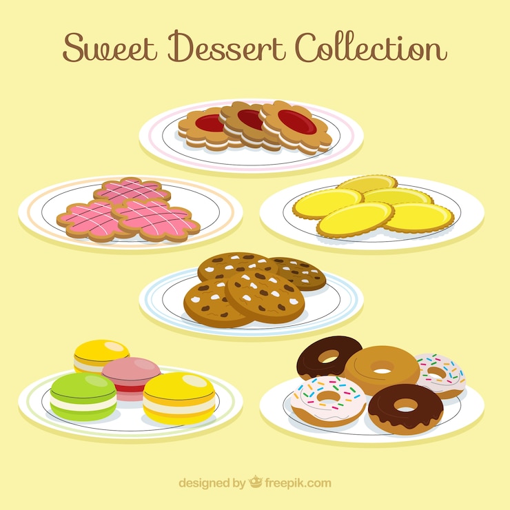 Vector Gratis sweet desserts collection in hand drawn style 