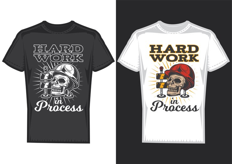 Vector Gratis t-shirt design samples with illustration of a skull with hardhat.