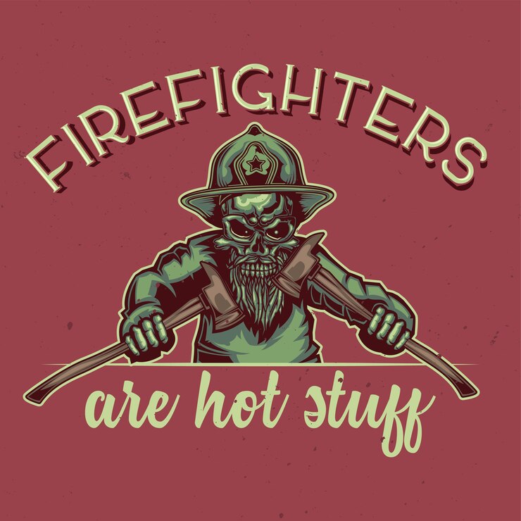 Vector Gratis t-shirt or poster design with illustration of a firefighter.