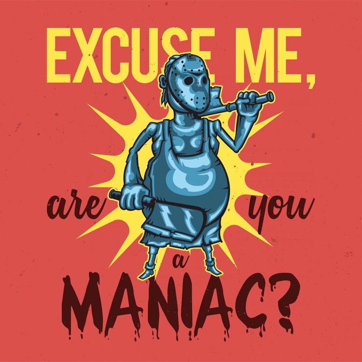 Vector Gratis t-shirt or poster design with illustration of a maniac.