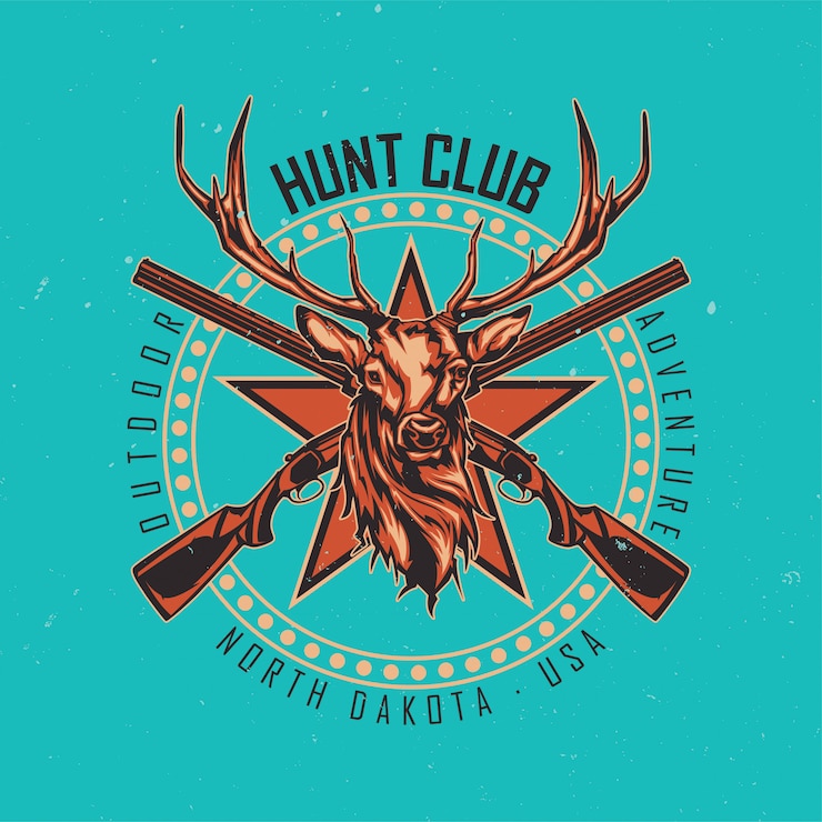 Vector Gratis t-shirt or poster design with illustration of two rifles and deer head
