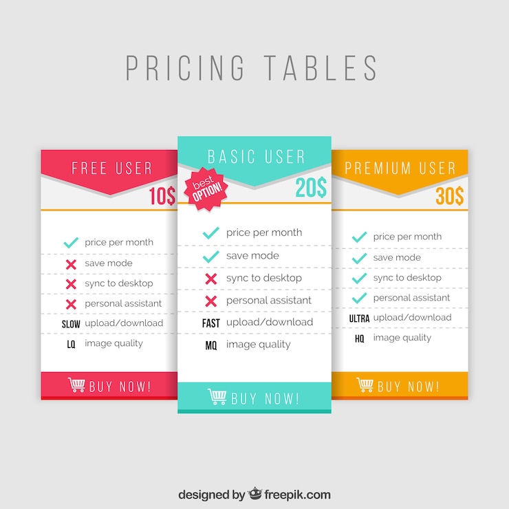 Vector Gratis tabel penetapan harga