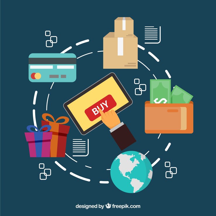 Vector Gratis tablet, world globe, credit card and boxes