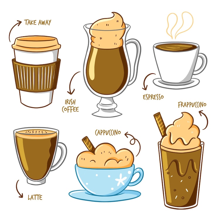 Vector Gratis take away coffee and coffee in mugs