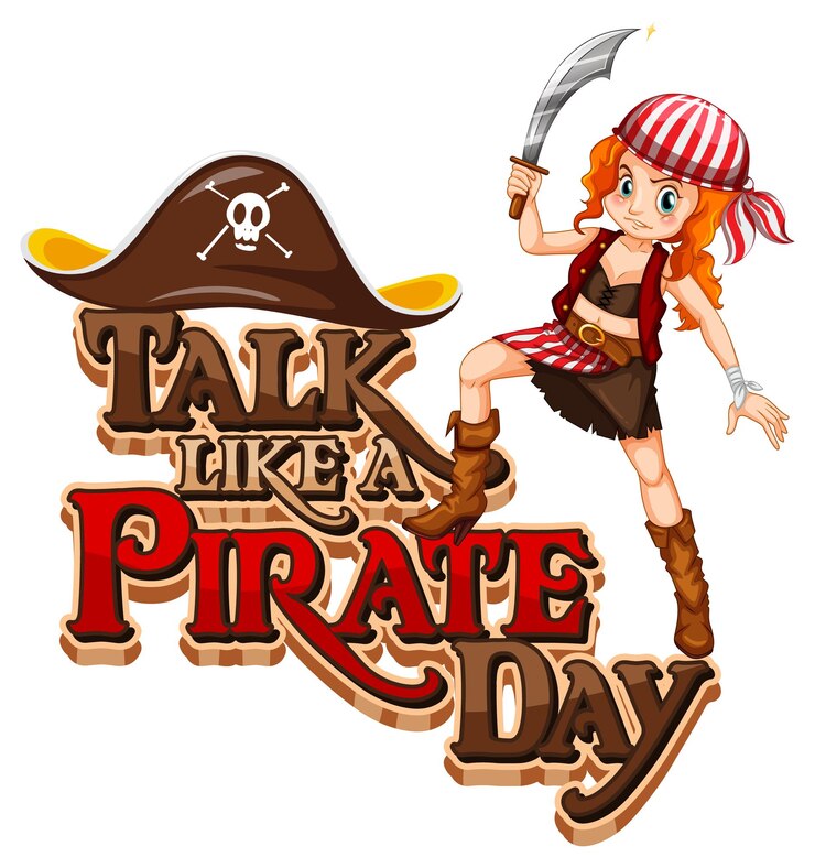 Vector Gratis talk like a pirate day font with a pirate woman holds sword