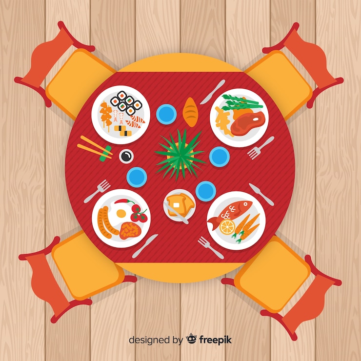 Vector Gratis tampak atas meja restoran dengan desain datar