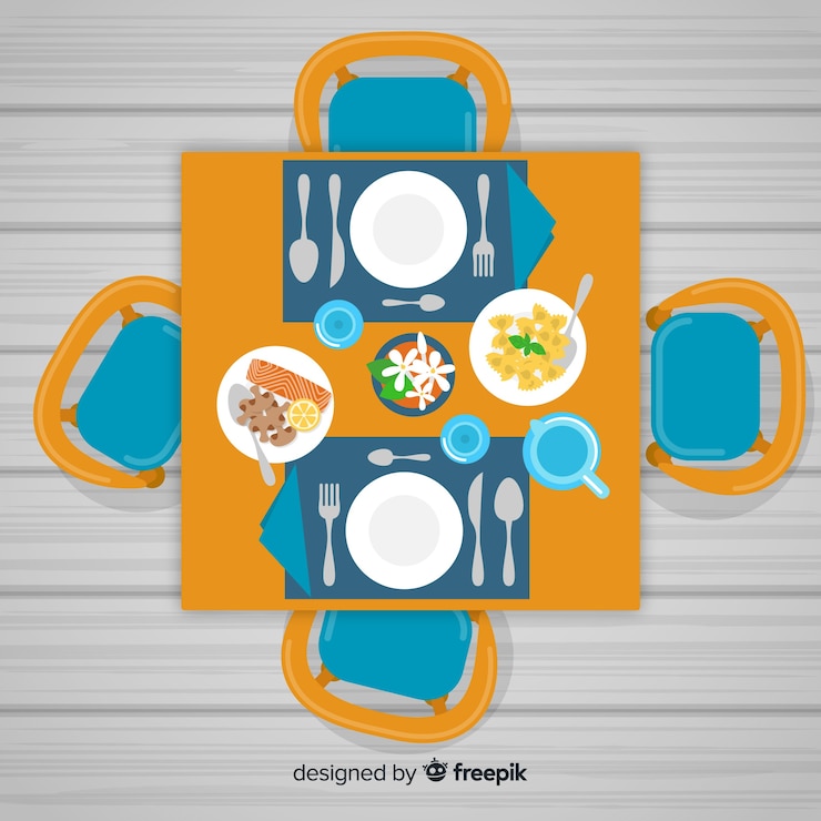 Vector Gratis tampak atas meja restoran dengan desain datar